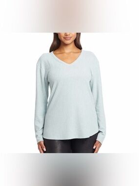 Chaser Women's Long Sleeve Waffle Knit Thermal Top Blue Size Small $60